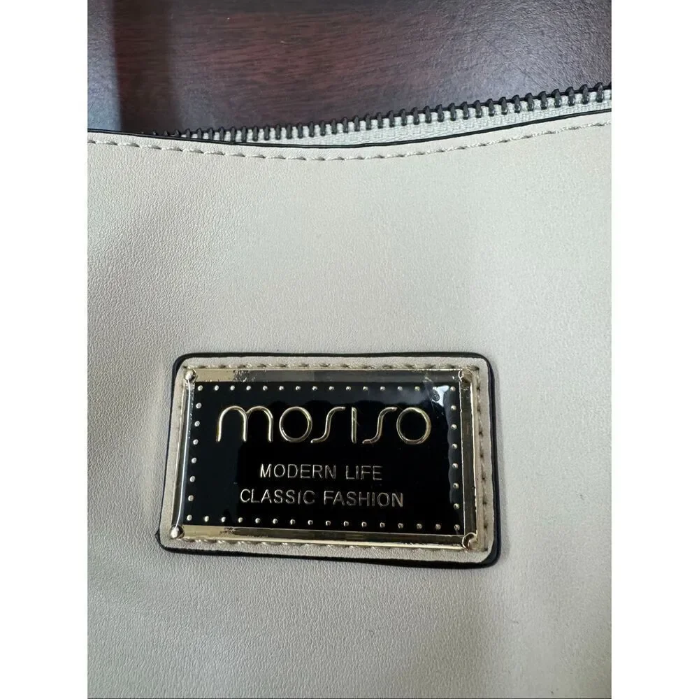 Mosiso PU Leather Beige Laptop Bag with Handles and Shoulder Strap